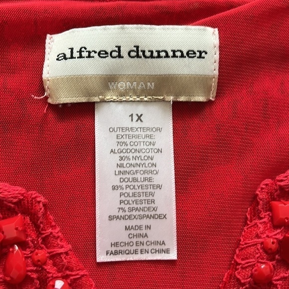 Alfred Dunner Woman watermelon color top with lace overlay and beaded neckline - Picture 5 of 7